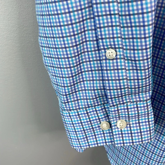 MICHAEL Michael Kors Mens Blue Micro Plaid Dress Shirt Non Iron Long Sleeve 16.5 - Picture 8 of 14